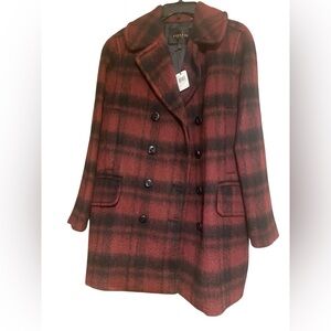 COACH Plaid Long Peacoat Dark Cranberry Size Medium
